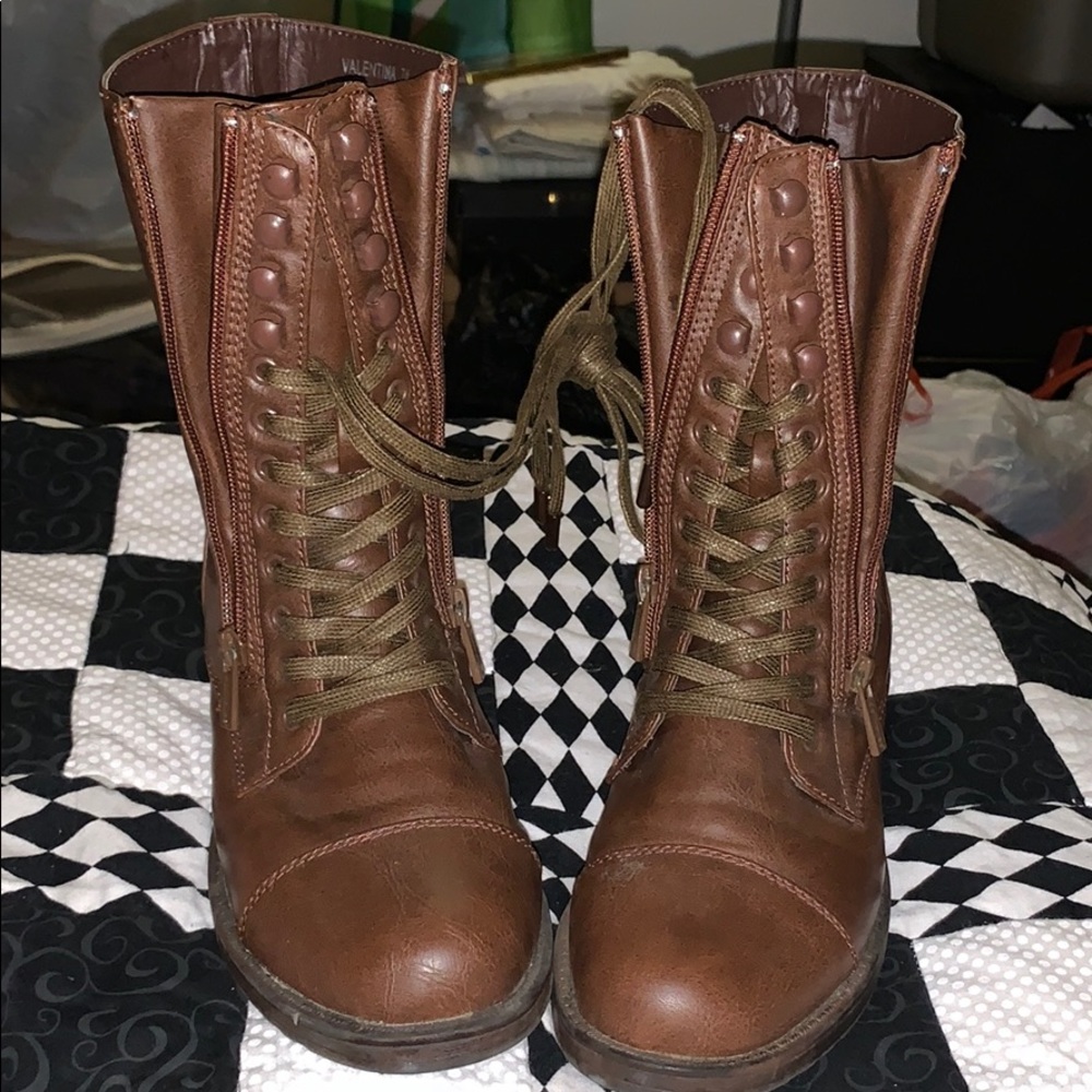 Brown Zip Up Army Boots Size 7